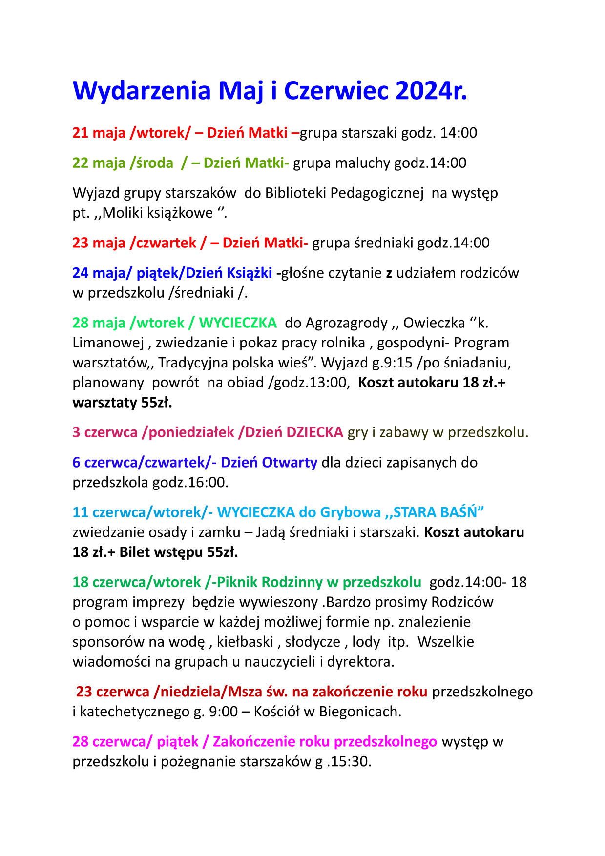 Wydarzenia maj i czerwiec 2024